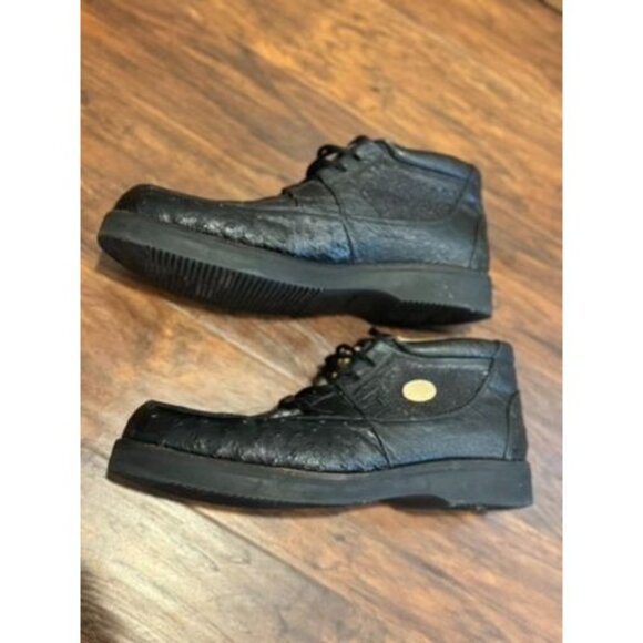 Mens Black Exotic Ostrich/COCO Leather Shoes Padded Collar Comfort Dress sz 11 - Picture 7 of 15